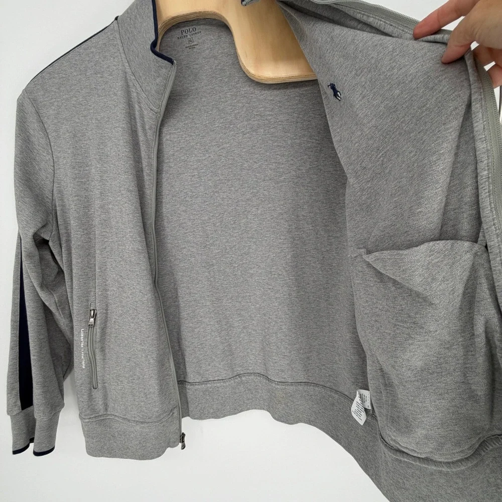 Polo Ralph Lauren Men Gray Full Zip Track Jacket XL Navy Stripe Cotton RN41381